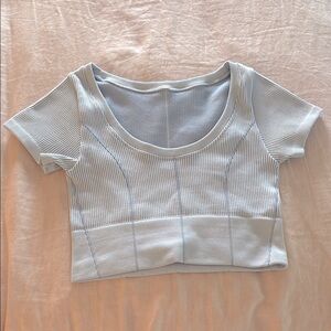 Aerie Ribbed Scoop Neck Top Light Blue